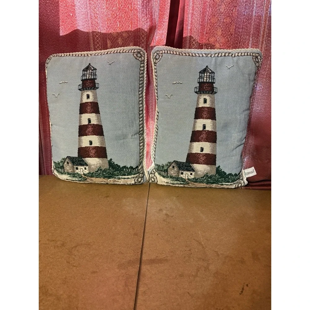 Riverdale Lighthouse Coastal Throw Pillows Set of 2 Nautical Beach Decor